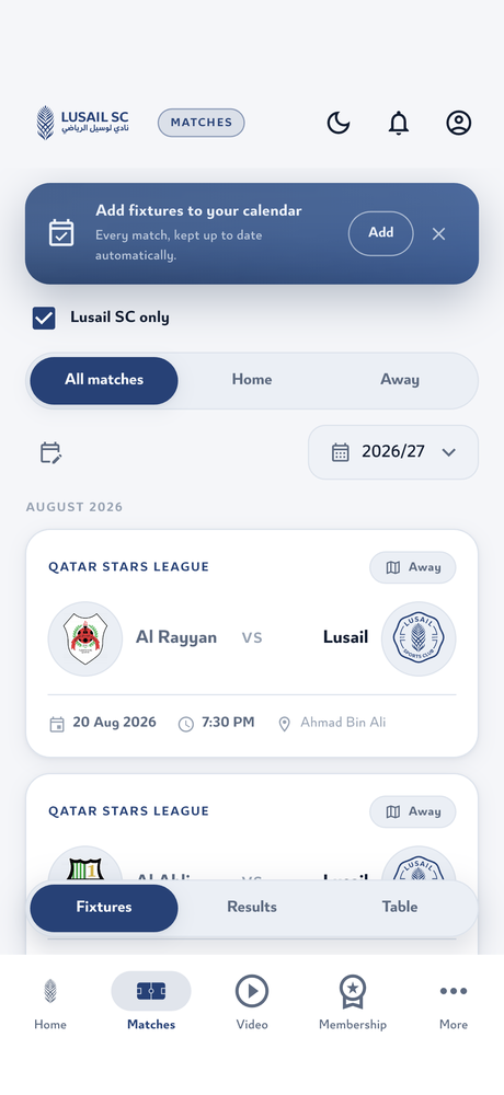Fixtures, results and the league table