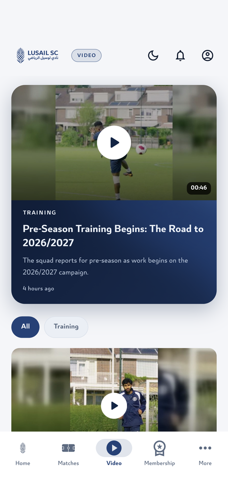 The club's video library, with the latest clip ready to play